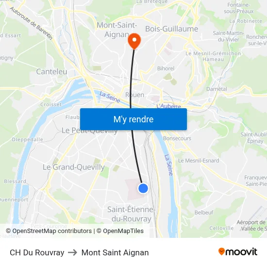CH Du Rouvray to Mont Saint Aignan map