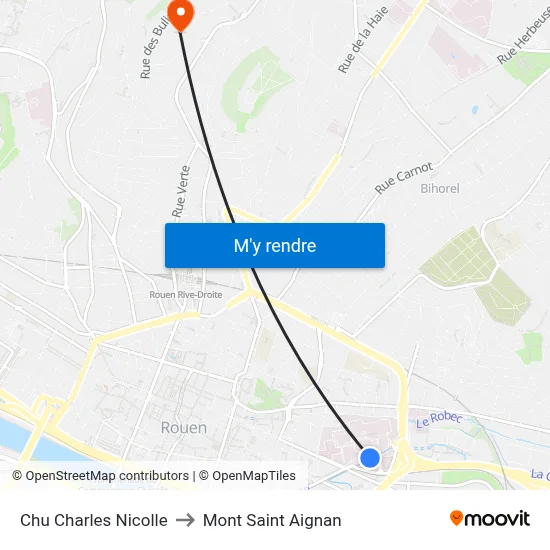 Chu Charles Nicolle to Mont Saint Aignan map