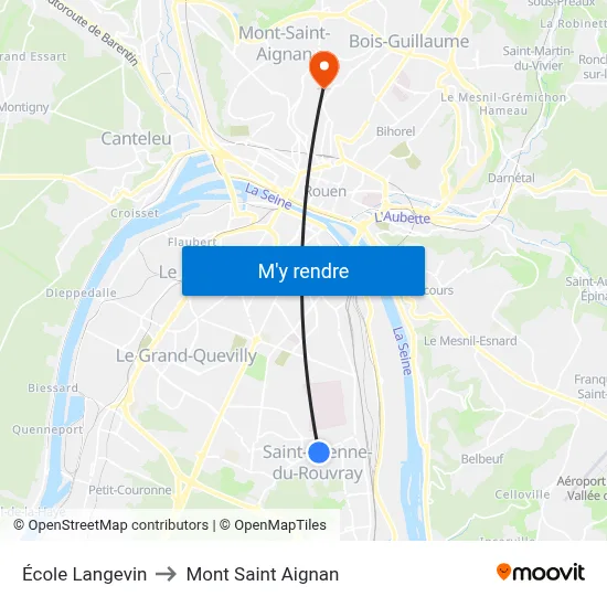 École Langevin to Mont Saint Aignan map