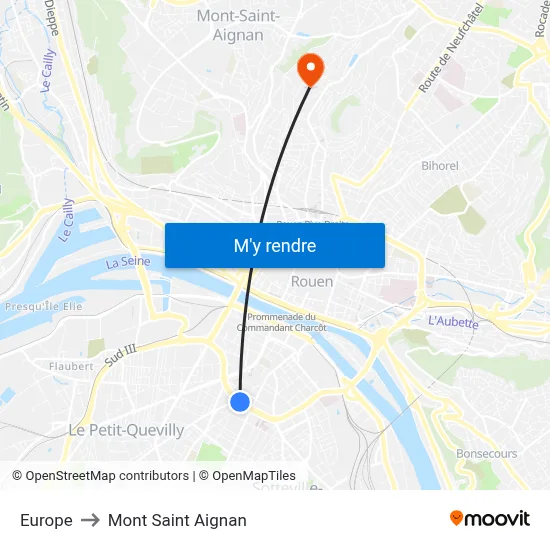 Europe to Mont Saint Aignan map