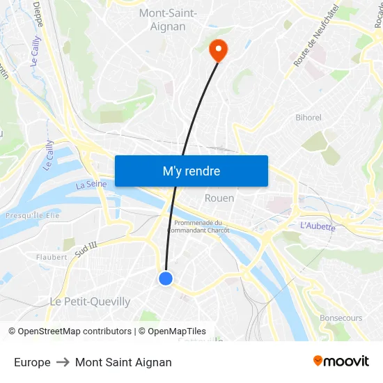 Europe to Mont Saint Aignan map