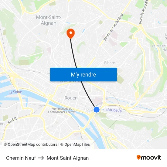 Chemin Neuf to Mont Saint Aignan map
