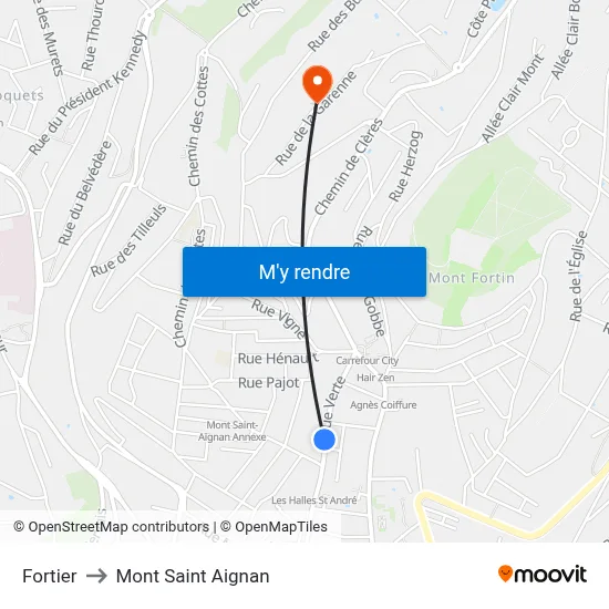 Fortier to Mont Saint Aignan map