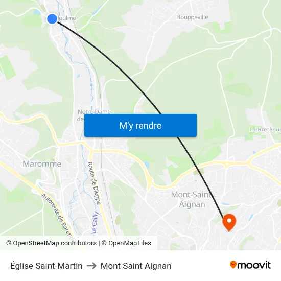 Église Saint-Martin to Mont Saint Aignan map