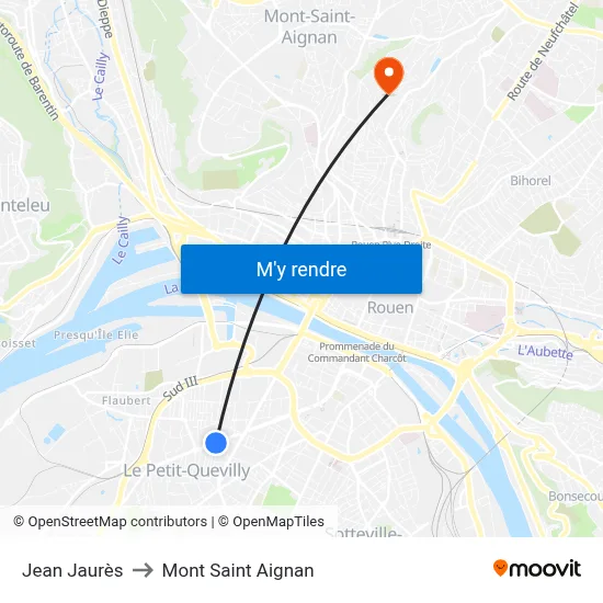 Jean Jaurès to Mont Saint Aignan map