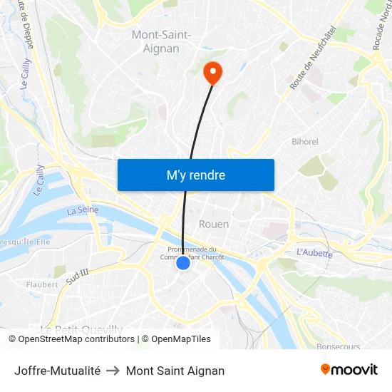 Joffre-Mutualité to Mont Saint Aignan map