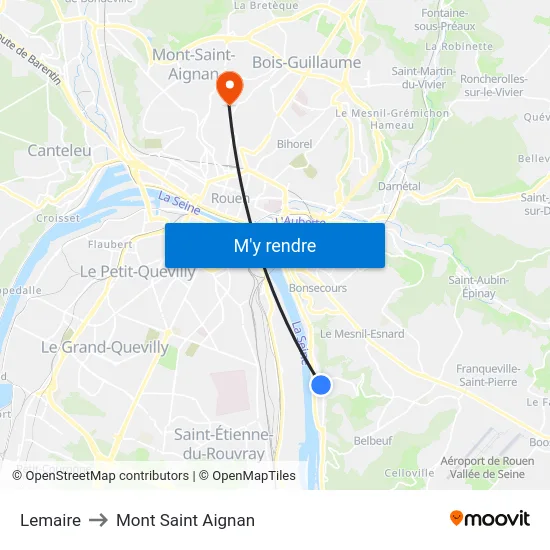 Lemaire to Mont Saint Aignan map