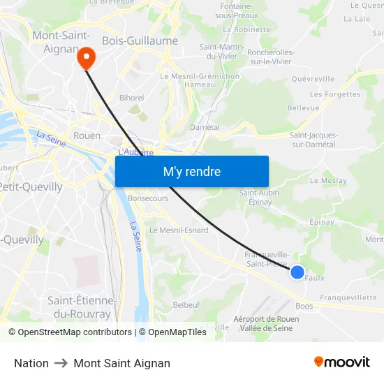 Nation to Mont Saint Aignan map
