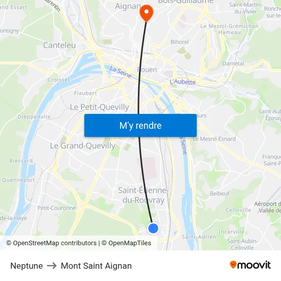 Neptune to Mont Saint Aignan map