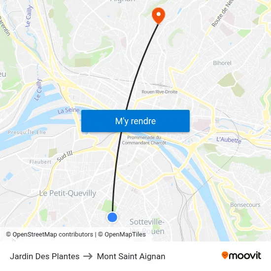 Jardin Des Plantes to Mont Saint Aignan map