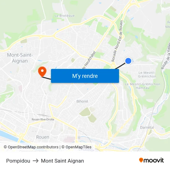 Pompidou to Mont Saint Aignan map