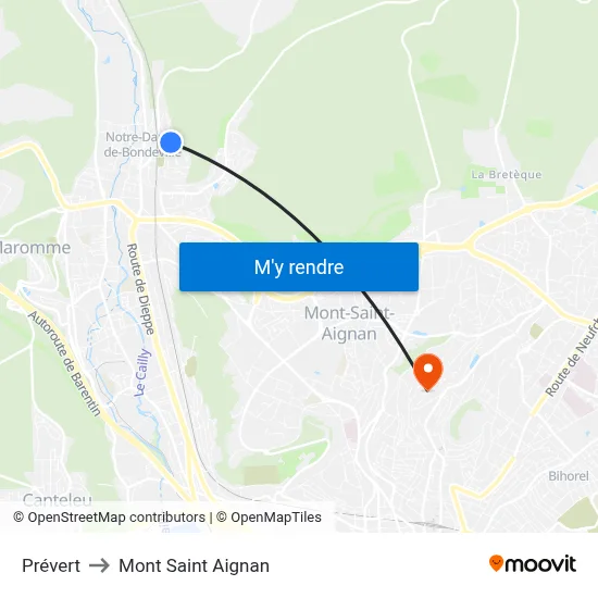 Prévert to Mont Saint Aignan map
