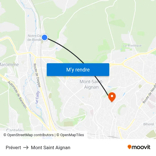 Prévert to Mont Saint Aignan map