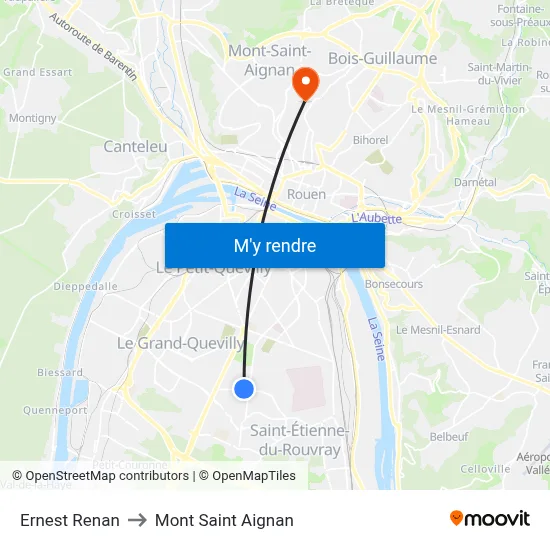 Ernest Renan to Mont Saint Aignan map
