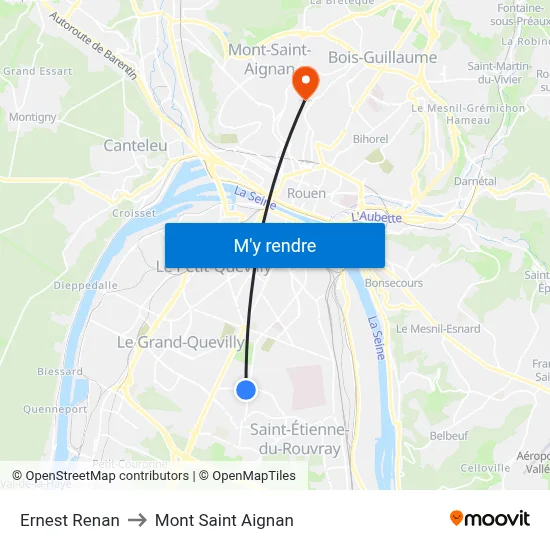 Ernest Renan to Mont Saint Aignan map