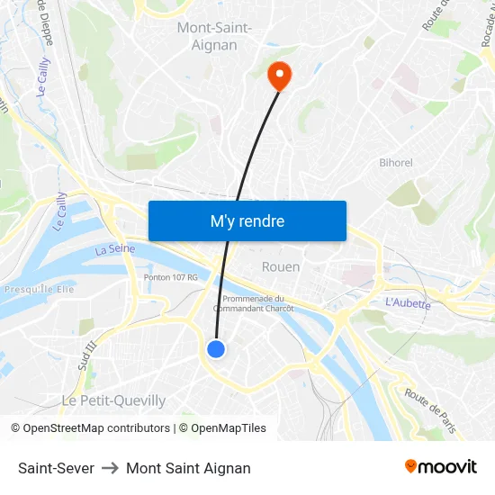 Saint-Sever to Mont Saint Aignan map