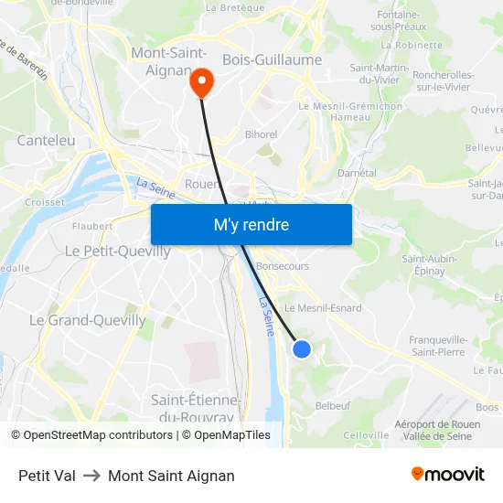 Petit Val to Mont Saint Aignan map