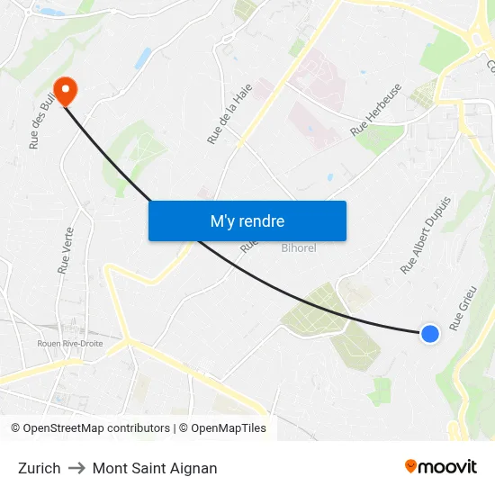 Zurich to Mont Saint Aignan map