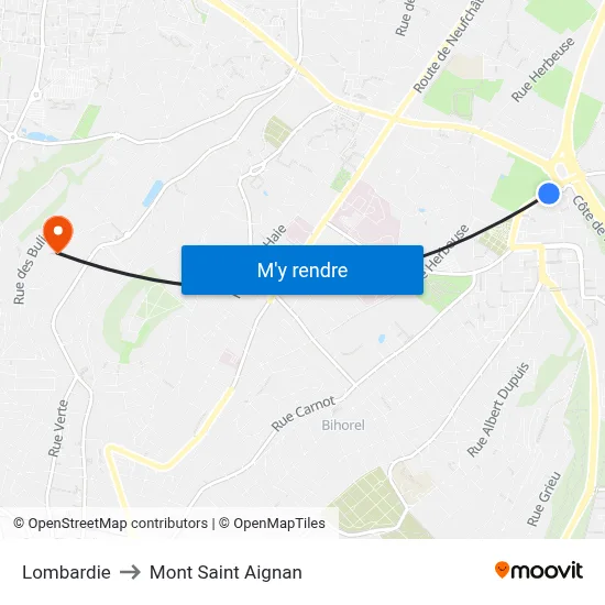 Lombardie to Mont Saint Aignan map