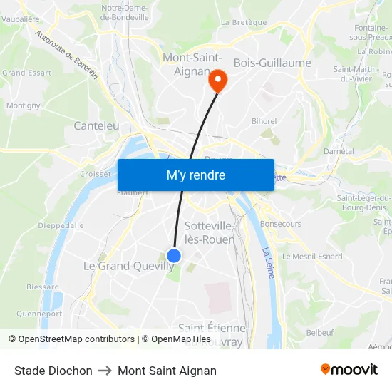 Stade Diochon to Mont Saint Aignan map