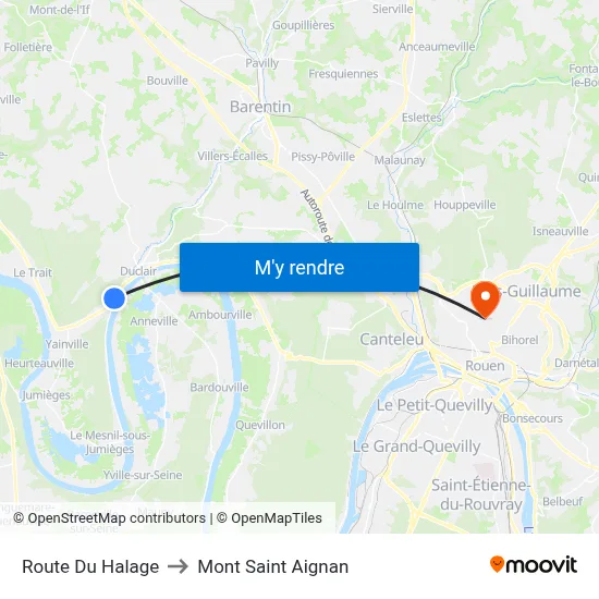 Route Du Halage to Mont Saint Aignan map