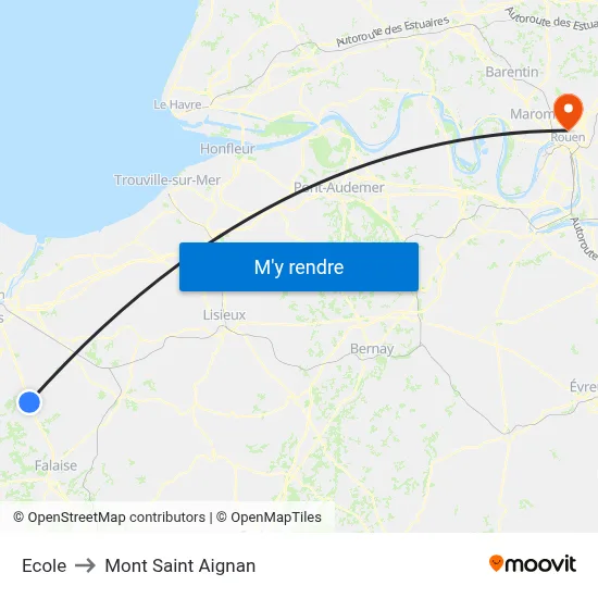 Ecole to Mont Saint Aignan map