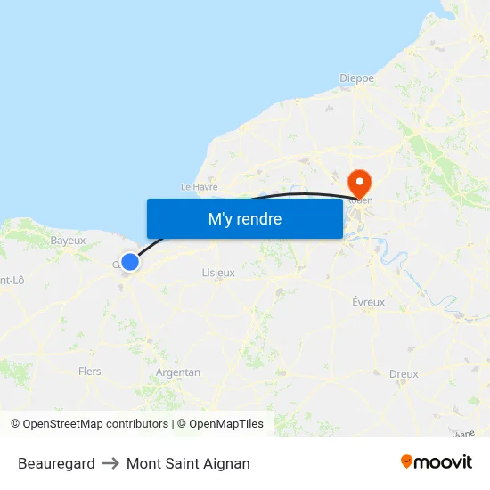 Beauregard to Mont Saint Aignan map