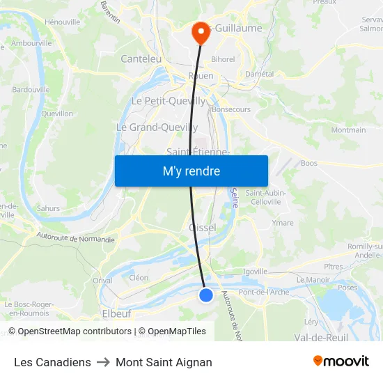 Les Canadiens to Mont Saint Aignan map