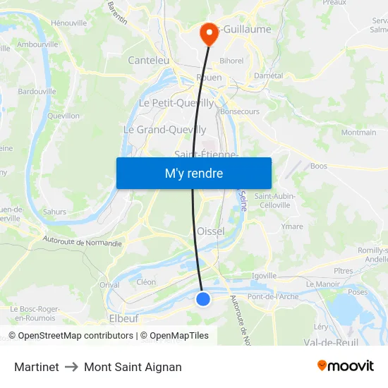 Martinet to Mont Saint Aignan map