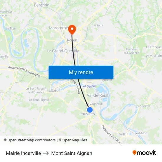 Mairie Incarville to Mont Saint Aignan map