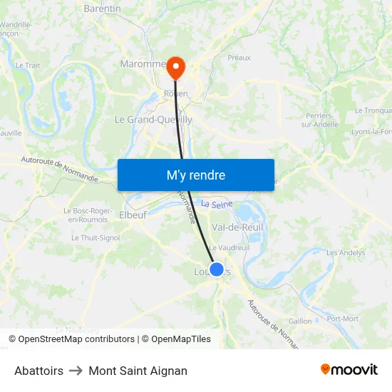 Abattoirs to Mont Saint Aignan map