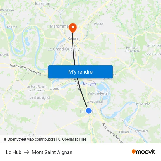 Le Hub to Mont Saint Aignan map