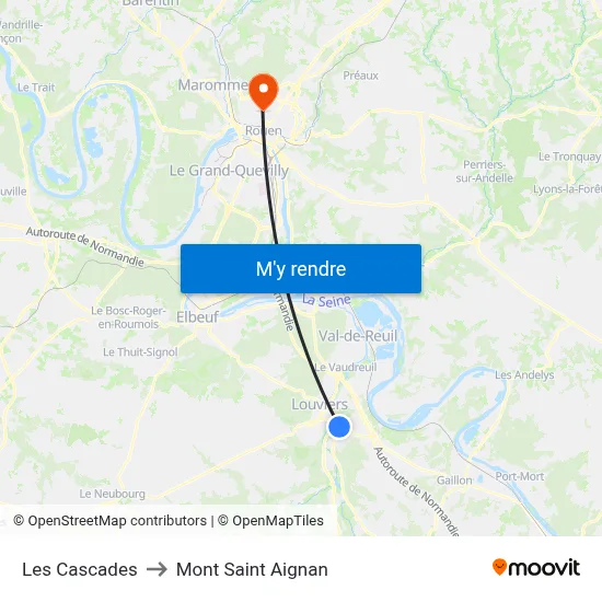 Les Cascades to Mont Saint Aignan map