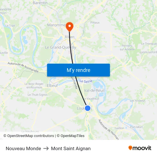 Nouveau Monde to Mont Saint Aignan map