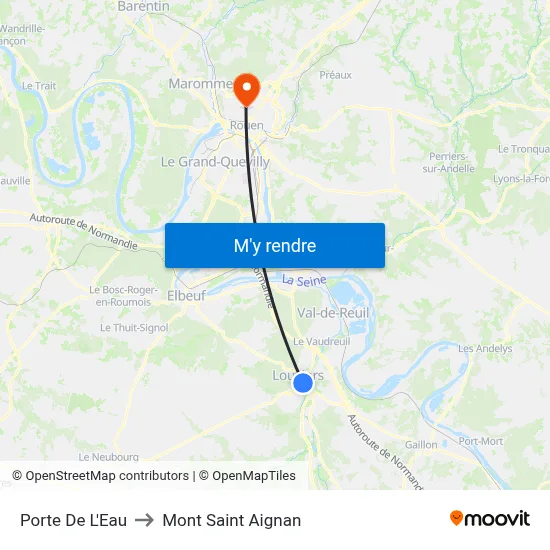 Porte De L'Eau to Mont Saint Aignan map