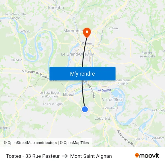 Tostes - 33 Rue Pasteur to Mont Saint Aignan map