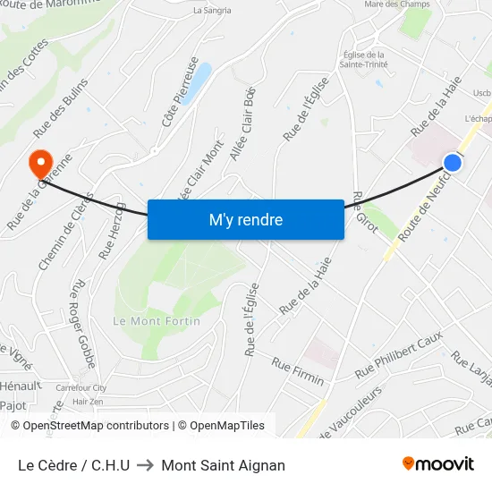 Le Cèdre / C.H.U to Mont Saint Aignan map