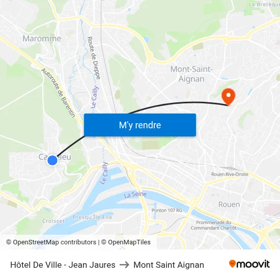 Hôtel De Ville - Jean Jaures to Mont Saint Aignan map