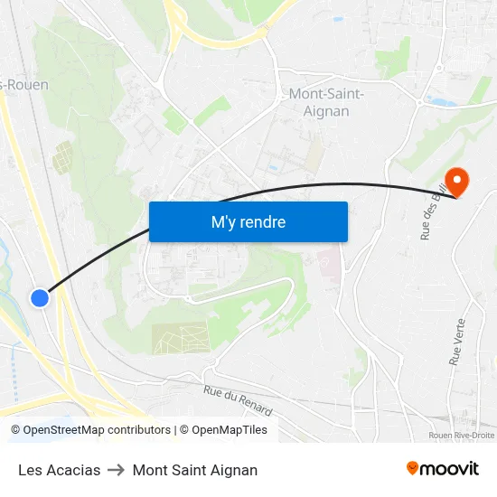 Les Acacias to Mont Saint Aignan map
