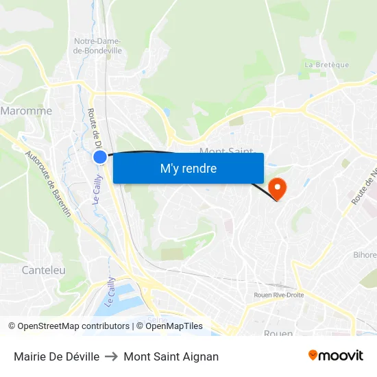 Mairie De Déville to Mont Saint Aignan map