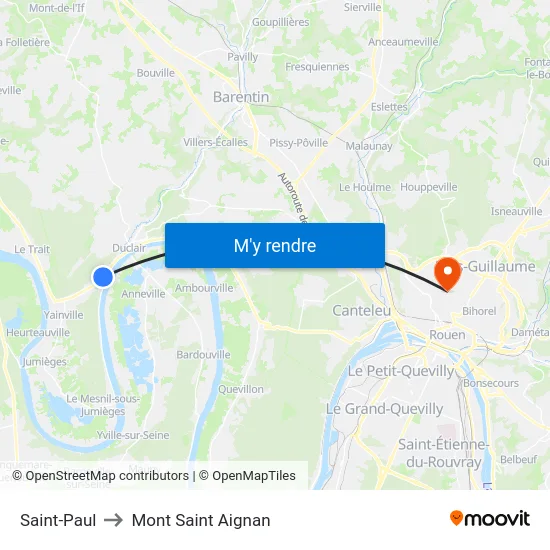 Saint-Paul to Mont Saint Aignan map