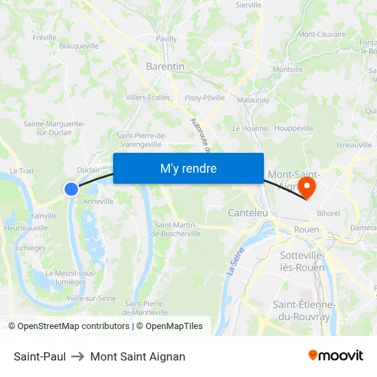 Saint-Paul to Mont Saint Aignan map