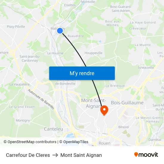 Carrefour De Cleres to Mont Saint Aignan map