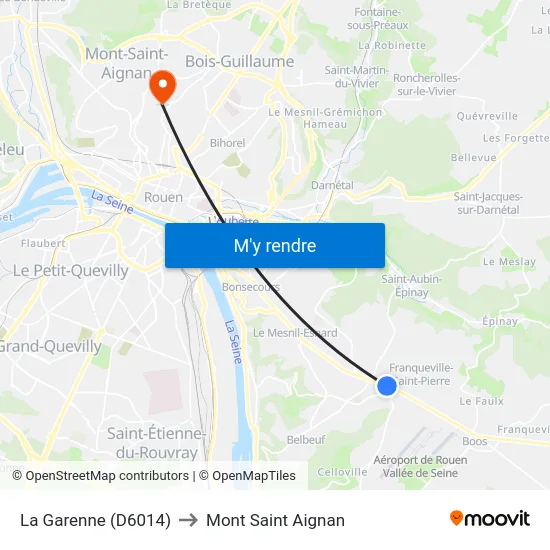 La Garenne (D6014) to Mont Saint Aignan map