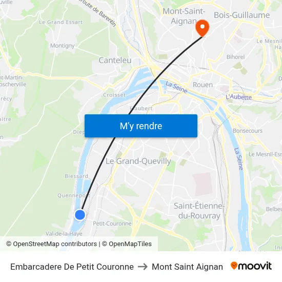 Embarcadere De Petit Couronne to Mont Saint Aignan map