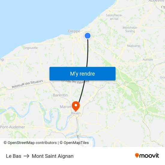 Le Bas to Mont Saint Aignan map