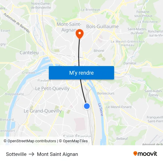 Sotteville to Mont Saint Aignan map
