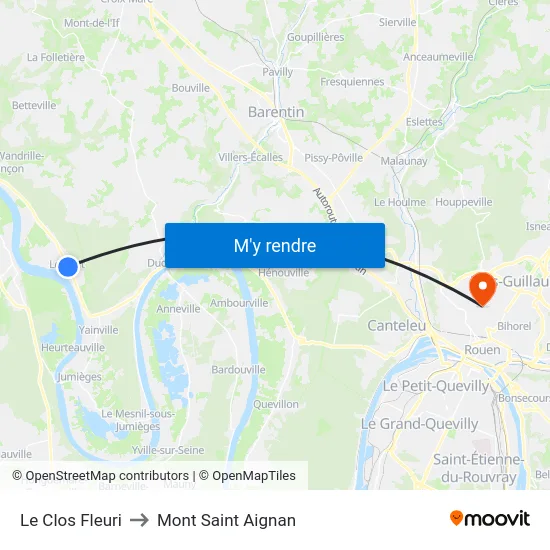 Le Clos Fleuri to Mont Saint Aignan map