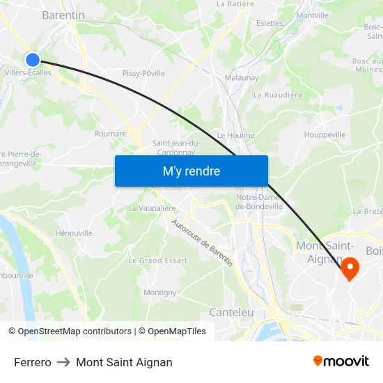 Ferrero to Mont Saint Aignan map