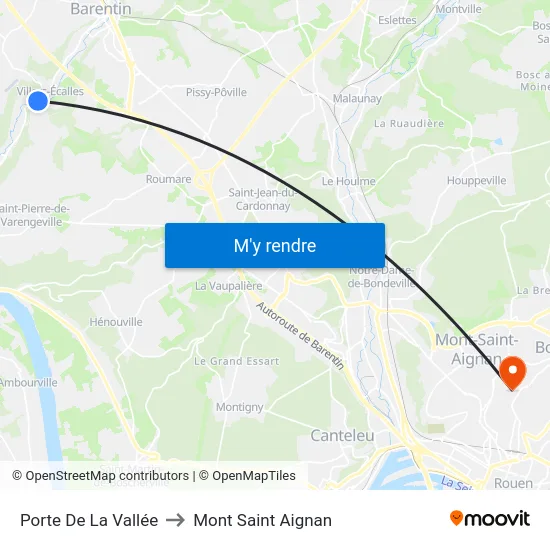 Porte De La Vallée to Mont Saint Aignan map